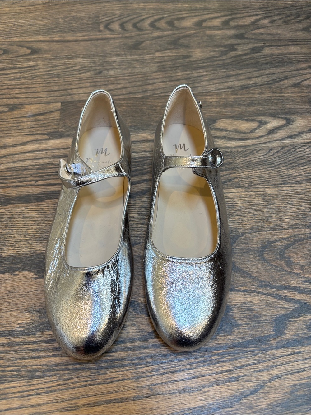 Metallic Silver Mary Jane Dress Shoes with Strap